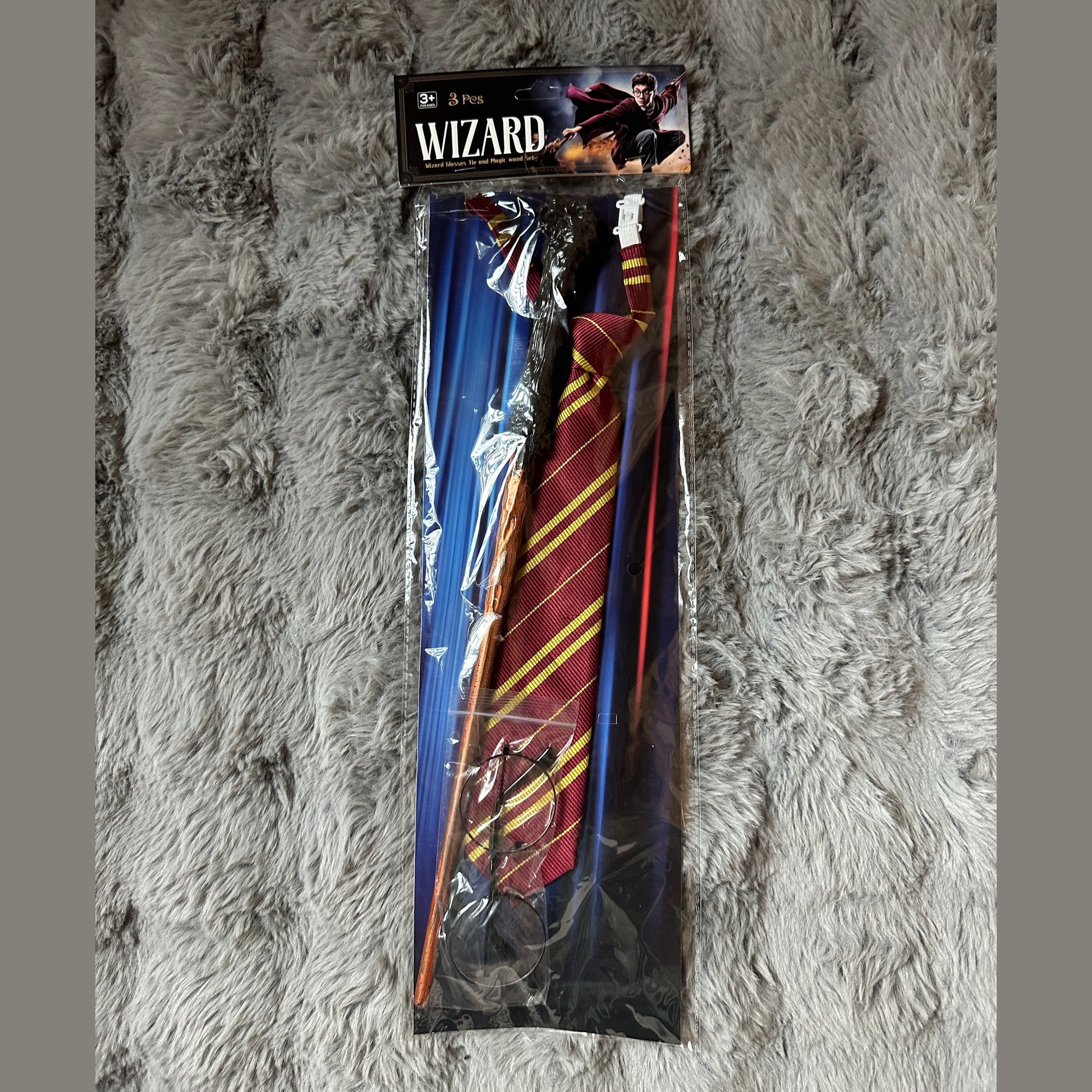 Harry Potter Cosplay Set: Gryffindor Tie, Magic Wand & Round Glasses
