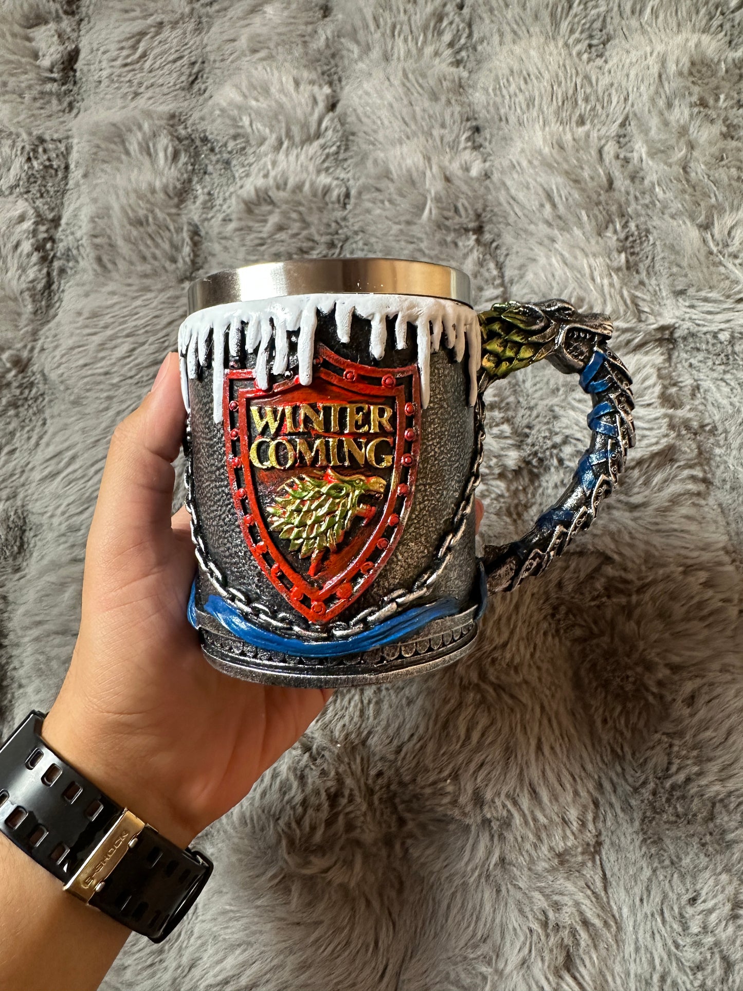 Winter is Coming 3D Mug - Direwolf Shield Medieval Fantasy Tankard