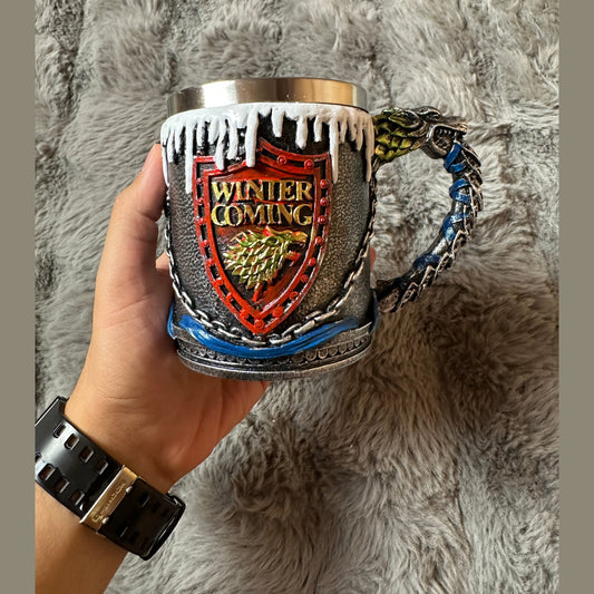 Winter is Coming 3D Mug - Direwolf Shield Medieval Fantasy Tankard