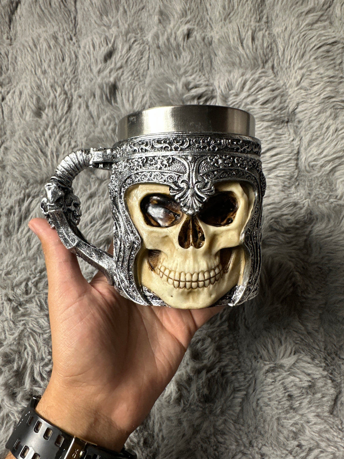 3D Viking Warrior Skull Mug – Gothic Helmet Tankard with Stainless Steel Insert