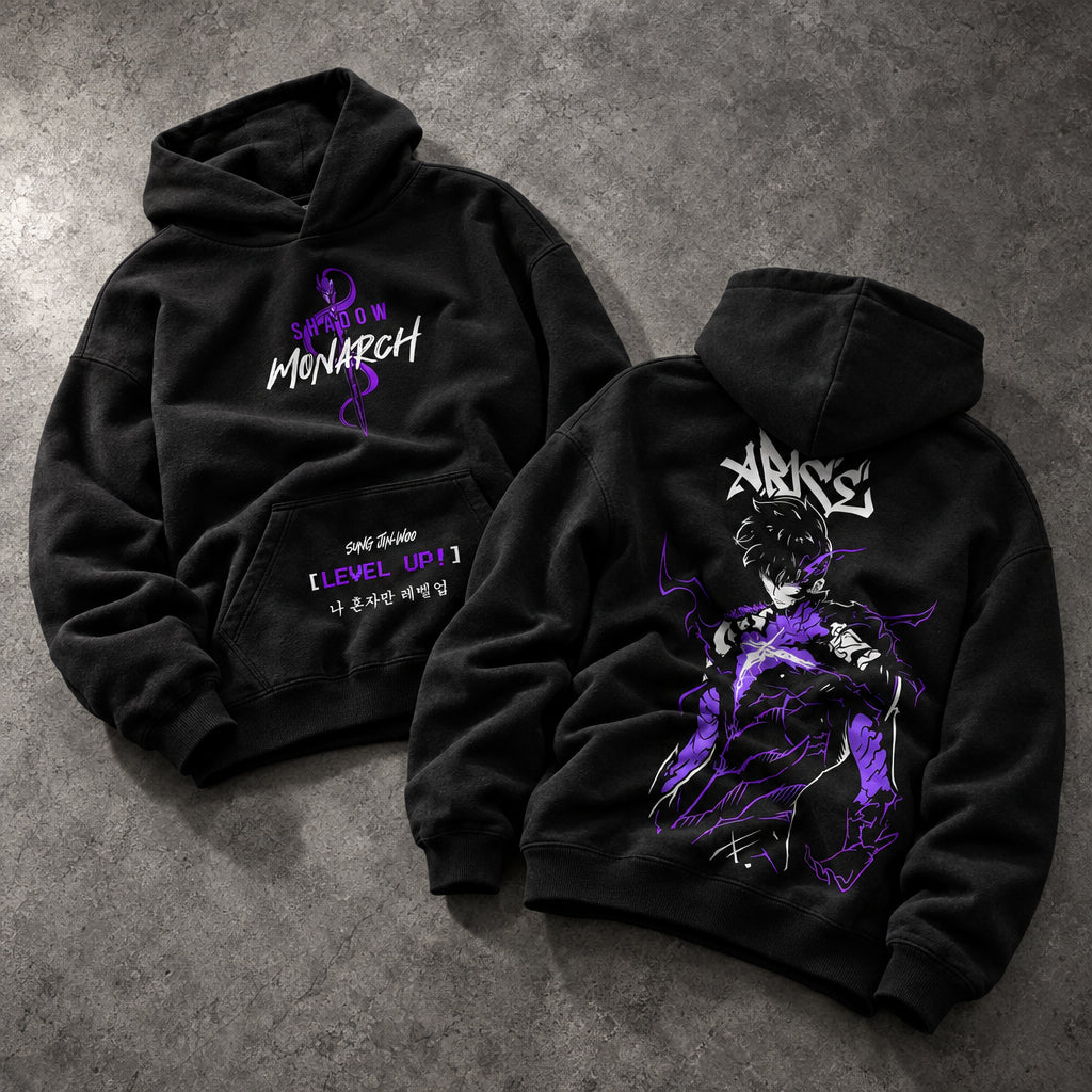 Shadow Monarch Graphic Pullover Black Hoodie - Ultra-Heavyweight Egyptian Cotton Fleece Anime Streetwear Hoodie Egypt