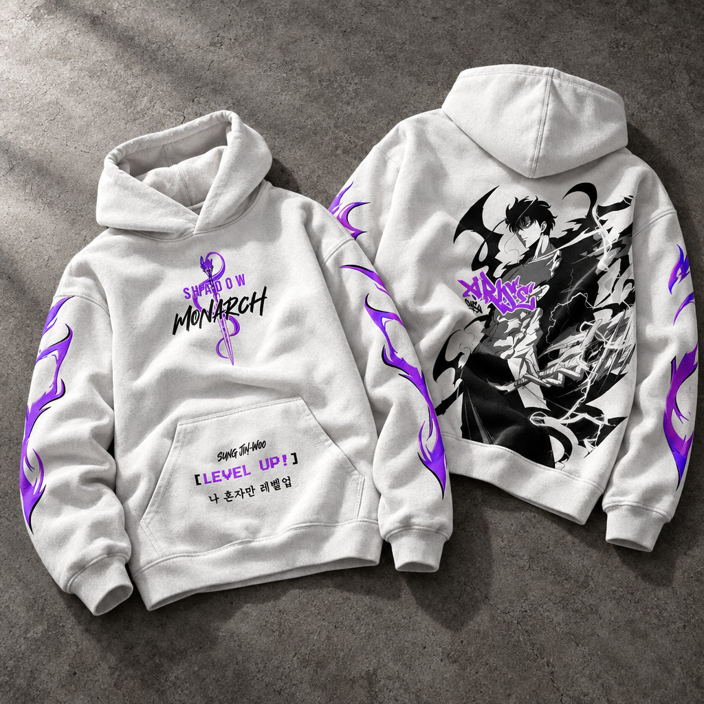 Shadow Monarch Graphic Pullover White Hoodie - Ultra-Heavyweight Egyptian Cotton Fleece Anime Streetwear Hoodie Egypt