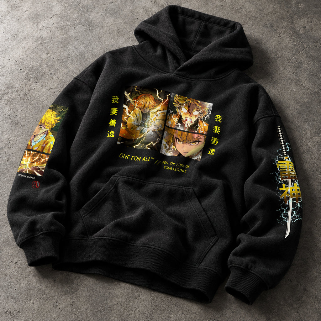 Thunder Breathing Swordsman Graphic Black Pullover Hoodie - Ultra-Heavyweight Egyptian Cotton Fleece Anime Streetwear Hoodie Egypt