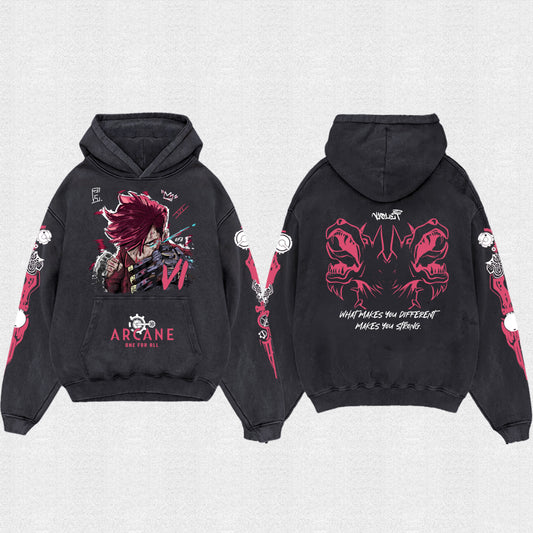 Vi - Arcane Hoodie - Washed | Anime Hoodies Egypt