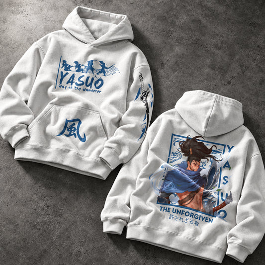 Wandering Wind Samurai Graphic White Pullover Hoodie - Ultra-Heavyweight Egyptian Cotton Fleece Tactical Gaming Streetwear Hoodie Egypt