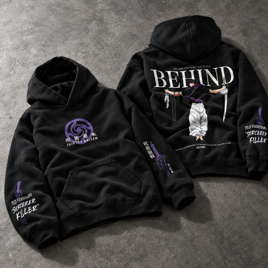 Zero Energy Brawler Muscle Silhouette Black Hoodie - Harajuku Acid Wash Japanese Manga Oversized Kangaroo Pocket Hoodie