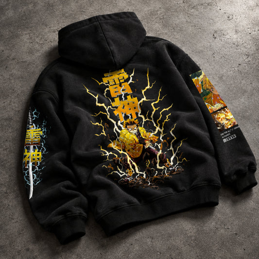 Thunder Breathing Swordsman Graphic Black Pullover Hoodie - Ultra-Heavyweight Egyptian Cotton Fleece Anime Streetwear Hoodie Egypt