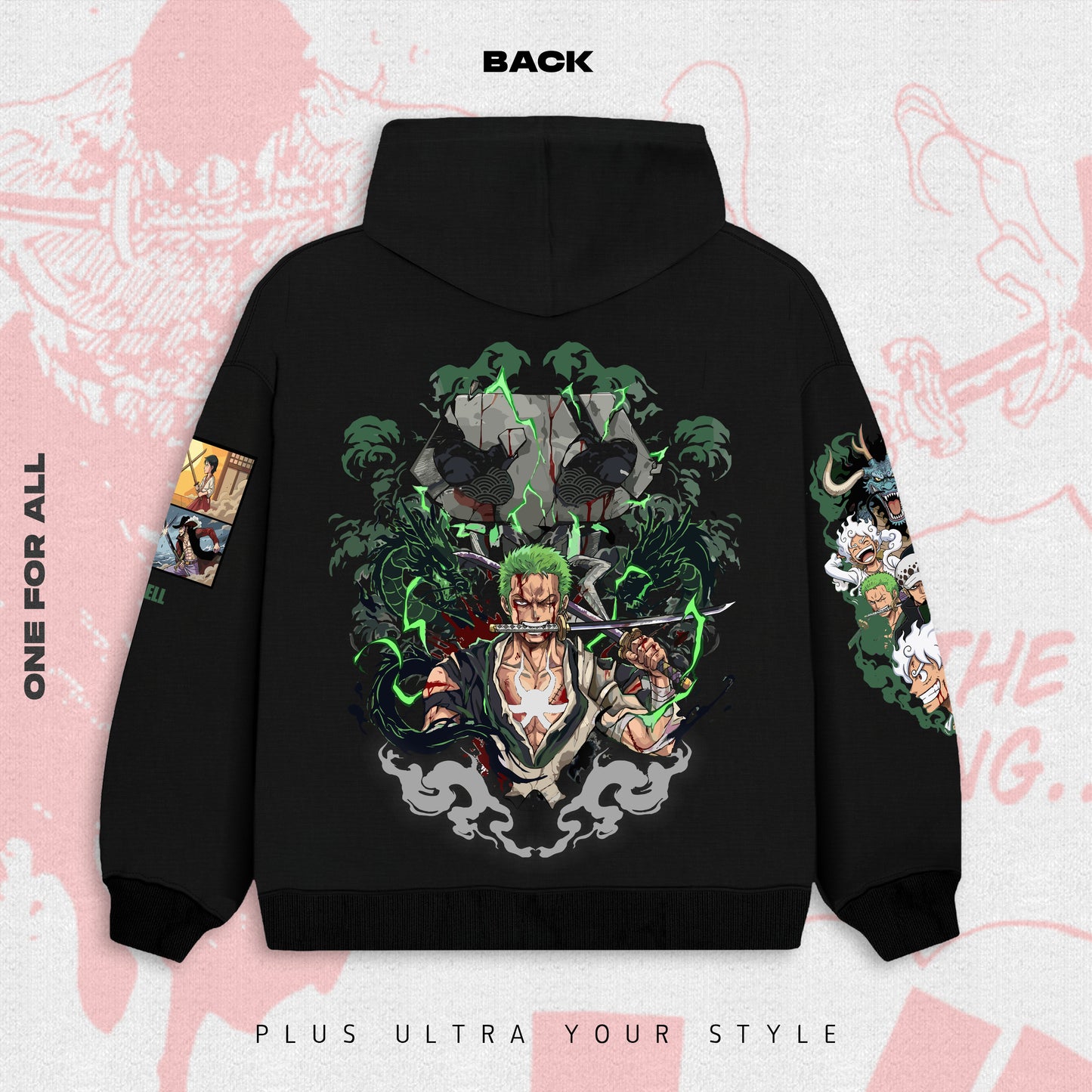 Zoro-One piece Hoodie -reflective Black | Anime Hoodies Egypt