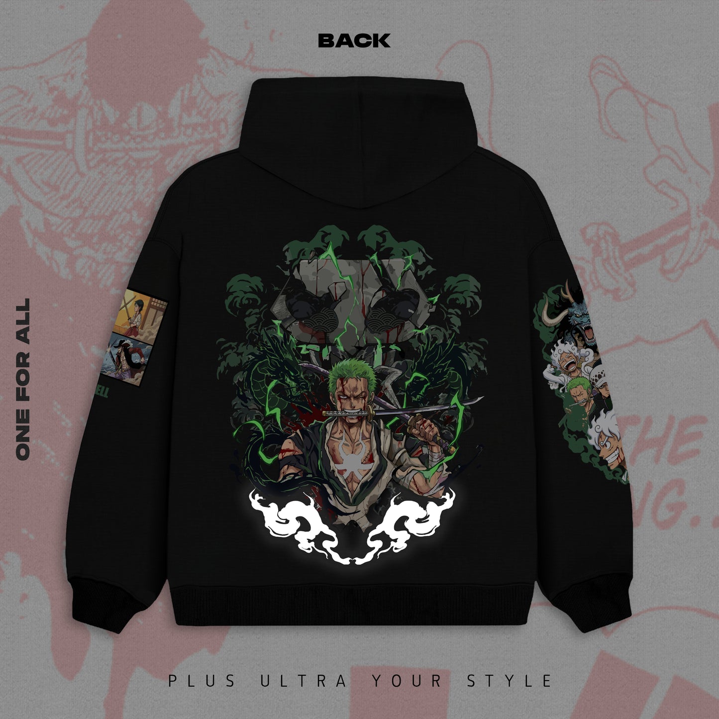 Zoro-One piece Hoodie -reflective Black | Anime Hoodies Egypt