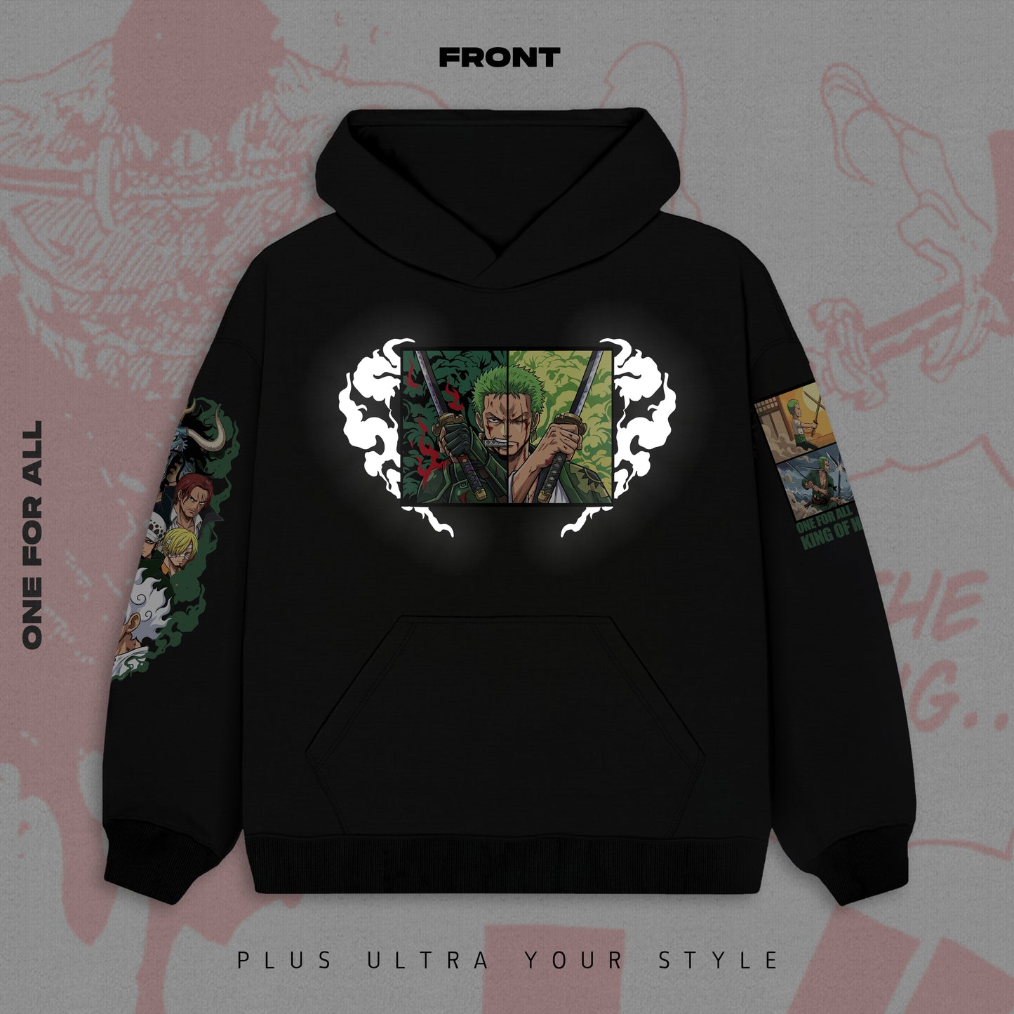 Zoro-One piece Hoodie -reflective Black | Anime Hoodies Egypt